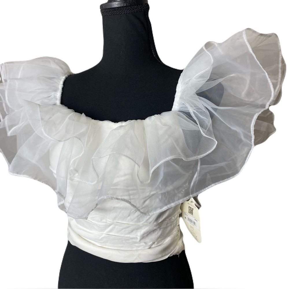 Altar’d State Elegant White Ruffled Cowl Neck Crop Top Women’s Medium